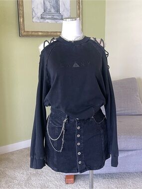 Lala Anthony Black Cold-Shoulder Logo Sweatshirt